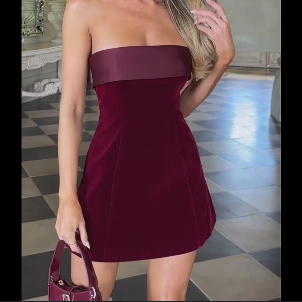 Burgundy strapless mini dress